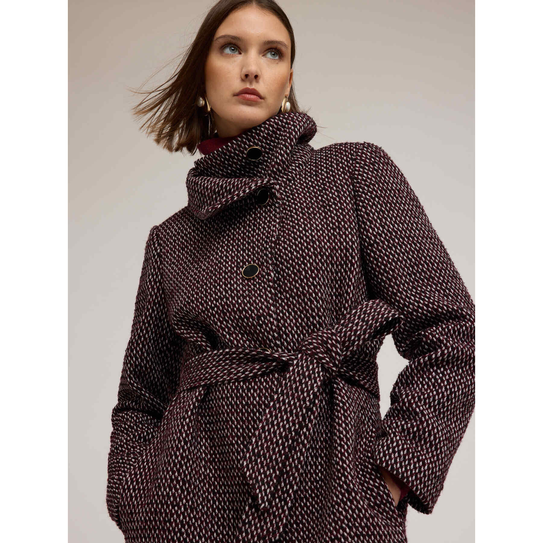 Motivi - Cappotto sartoriale con cintura - Bordeaux