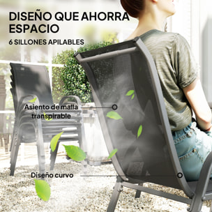 Conjunto de Mesa y Sillas Jardín de 7 Piezas, Muebles de Jardín Exterior con Mesa y 6 Sillas para Terraza con Orificio para Sombrilla y Encimera de Cristal, para Terraza Patio, Gris Oscuro