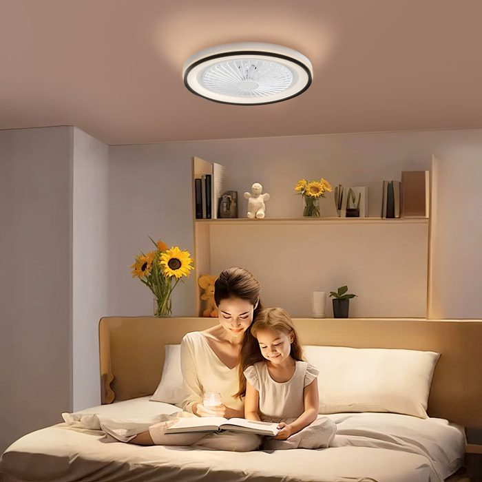 Ventilador de Techo con Luz LED 48,5 W Motor DC Reversible Lámpara Ventilador Techo Silenciosa con Mando a Distancia 6 Velocidades Temporizador para Salón Dormitorio Ø48 cm Blanco