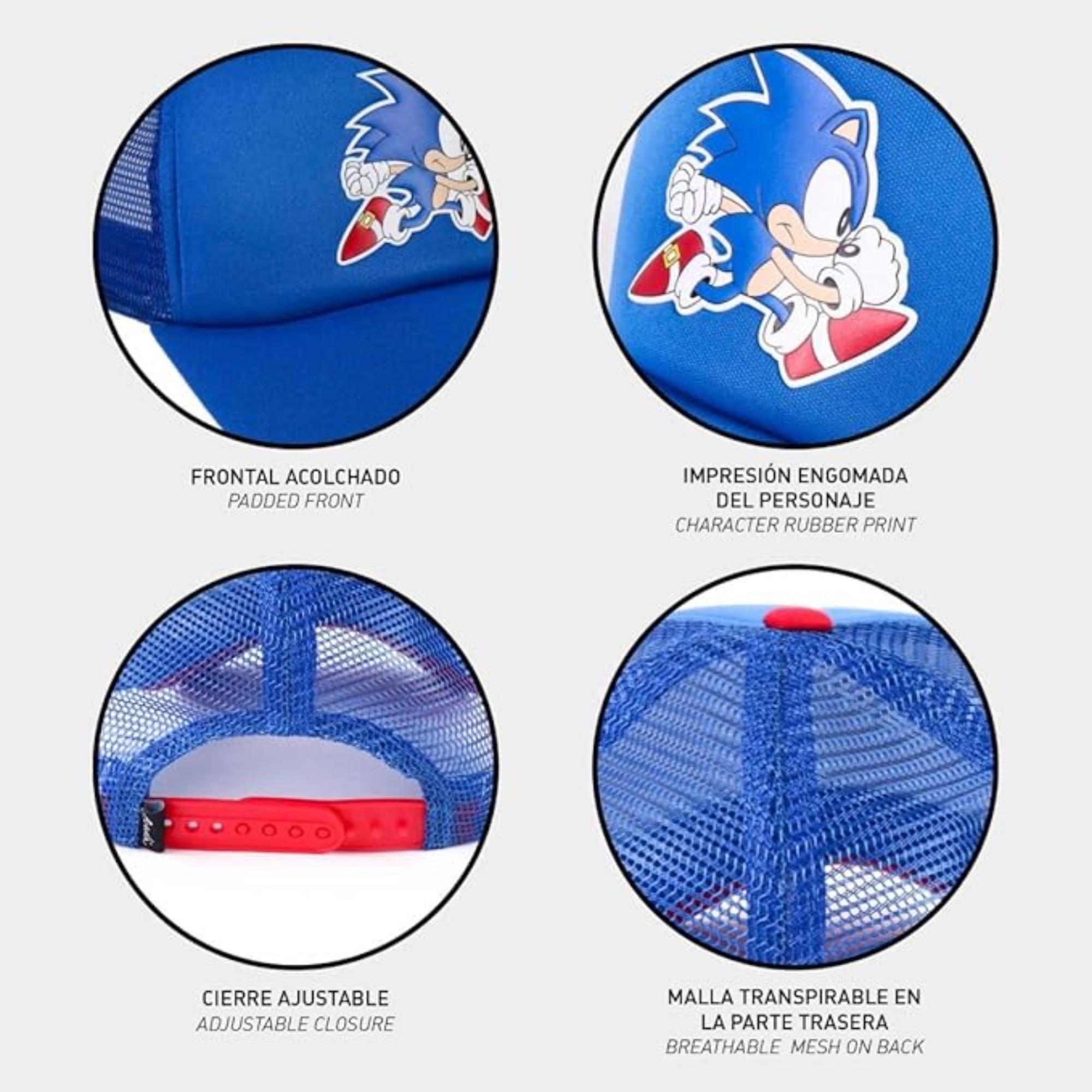 Gorra con visera curva de sonic - color azul - apta de 4 a 8 años - con impresión engomada de la colección - gorra para niños con cierre trasero ajustable