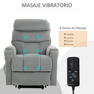 Sillón de Masaje Relax Sillón Levantapersonas con Reclinación Eléctrica hasta 135° Control Remoto y 8 Zonas de Masaje Tapizado en Terciopelo y Acolchado 79x97x103 cm Gris