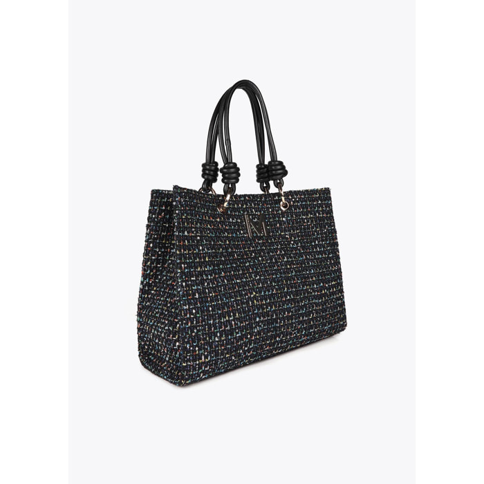 Borsa Tweed con Manici Effetto Pelle