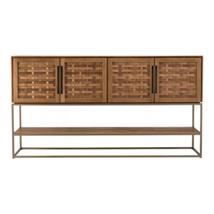 ALIDA - Buffet en bois de teck recyclé 4 portes en tissage de bambou