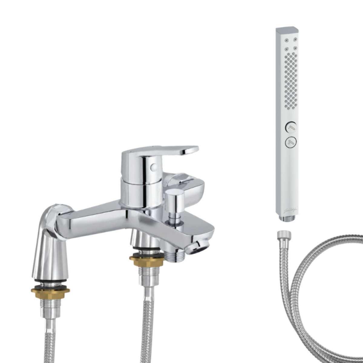 Mitigeur baignoire Aimé + pommeau de douche Shift+ carré + flexible de douche métal + colonnettes Idro'Flex