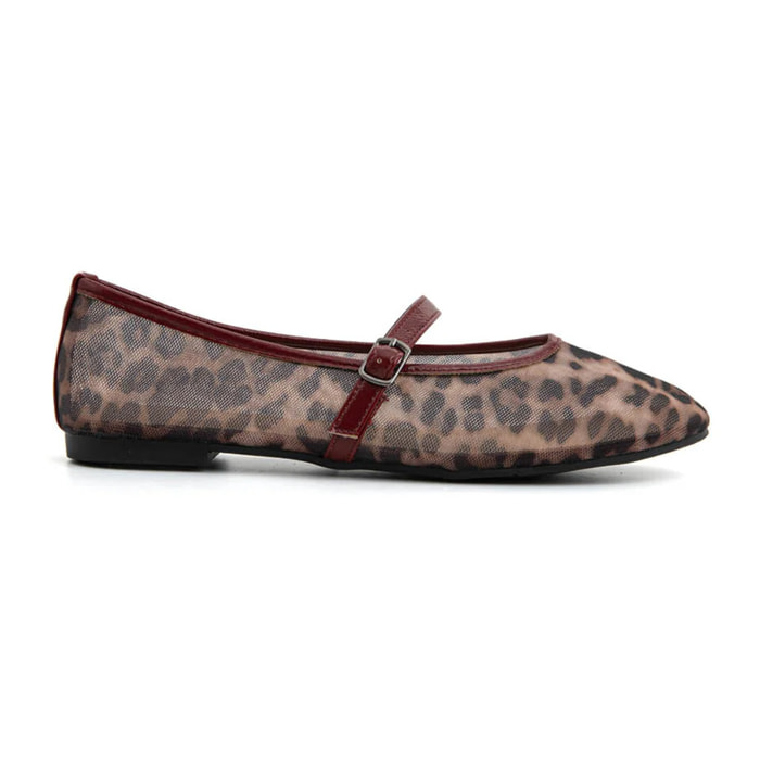 Ballerina leopard mesh con cinturino - VINO