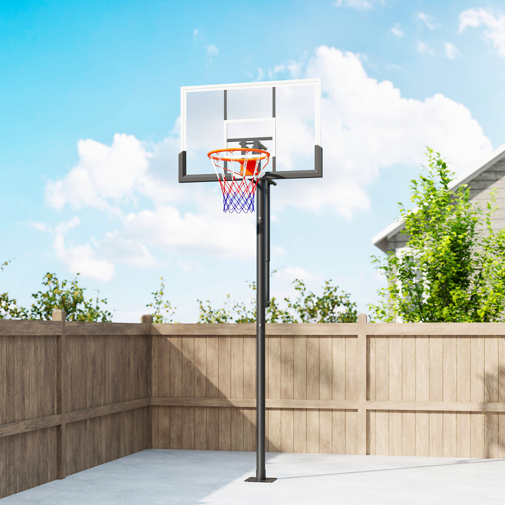 Canasta de Baloncesto para Exterior en el Suelo, Altura Ajustable 230-375 cm, Canasta de Baloncesto con Soporte, Manivela, Tablero Irrompible 120 cm, Aro Ø48 cm, para Adolescentes y Adultos