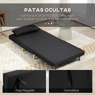 Sofá Cama Individual 3 en 1, Sillón Cama Plegable con Respaldo Ajustable en 6 Posiciones, Asiento Amplio, Almohada Acolchada, Patas de Madera, Carga 350 kg, 94x78x80 cm, Negro