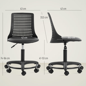 Silla de Escritorio sin Brazos, Silla de Oficina Giratoria, con Respaldo Hueco, Asiento Acolchado de Espuma de Alta Resiliencia, Altura Ajustable, Negro
