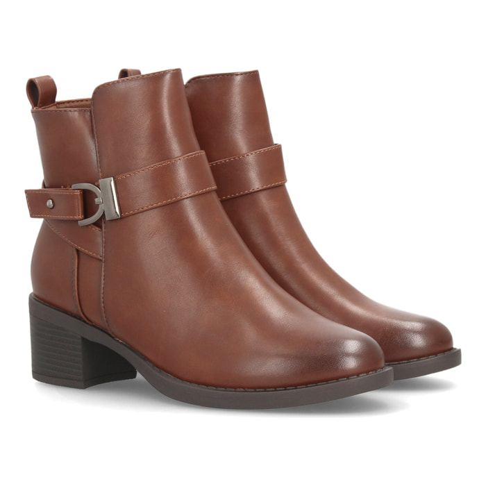 Botines de tacón ancho con hebilla para mujer