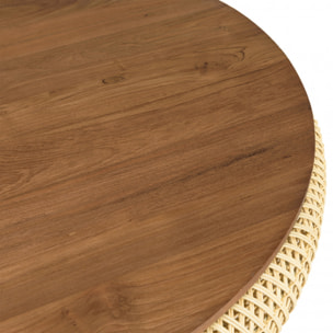 ALIDA - Table basse ronde 100x100cm en rotin beige plateau amovible