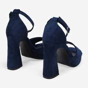 Sandalias de fiesta azules con tacón y talonera