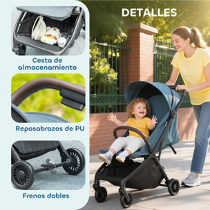 Silla de Paseo Ligera, Carrito para Bebé Plegable, Respaldo Reclinable, Reposapiés Ajustable, Capota, Arnés de 5 Puntos, Ruedas con Suspensión, Carga Máxima 15 kg, Azul Oscuro
