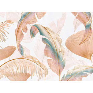 Papier peint feuillage tropical pastel doré ambiance douce Intissé
