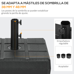 Base de Sombrilla Rectangular Soporte para Parasol Rellenable de Agua 30 kg y Arena 40 kg para Poste de Paraguas de Ø38/48 mm para Terraza Patio Jardín 49x49x36,5 cm Negro