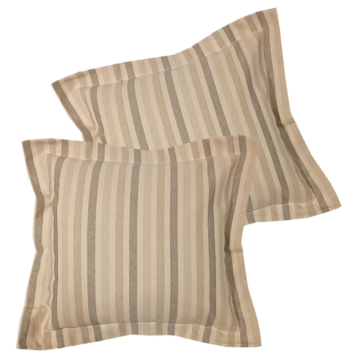 Coppia cuscini arredo riga beige fodera 100% cotone riciclato imbottitura 100% polistere