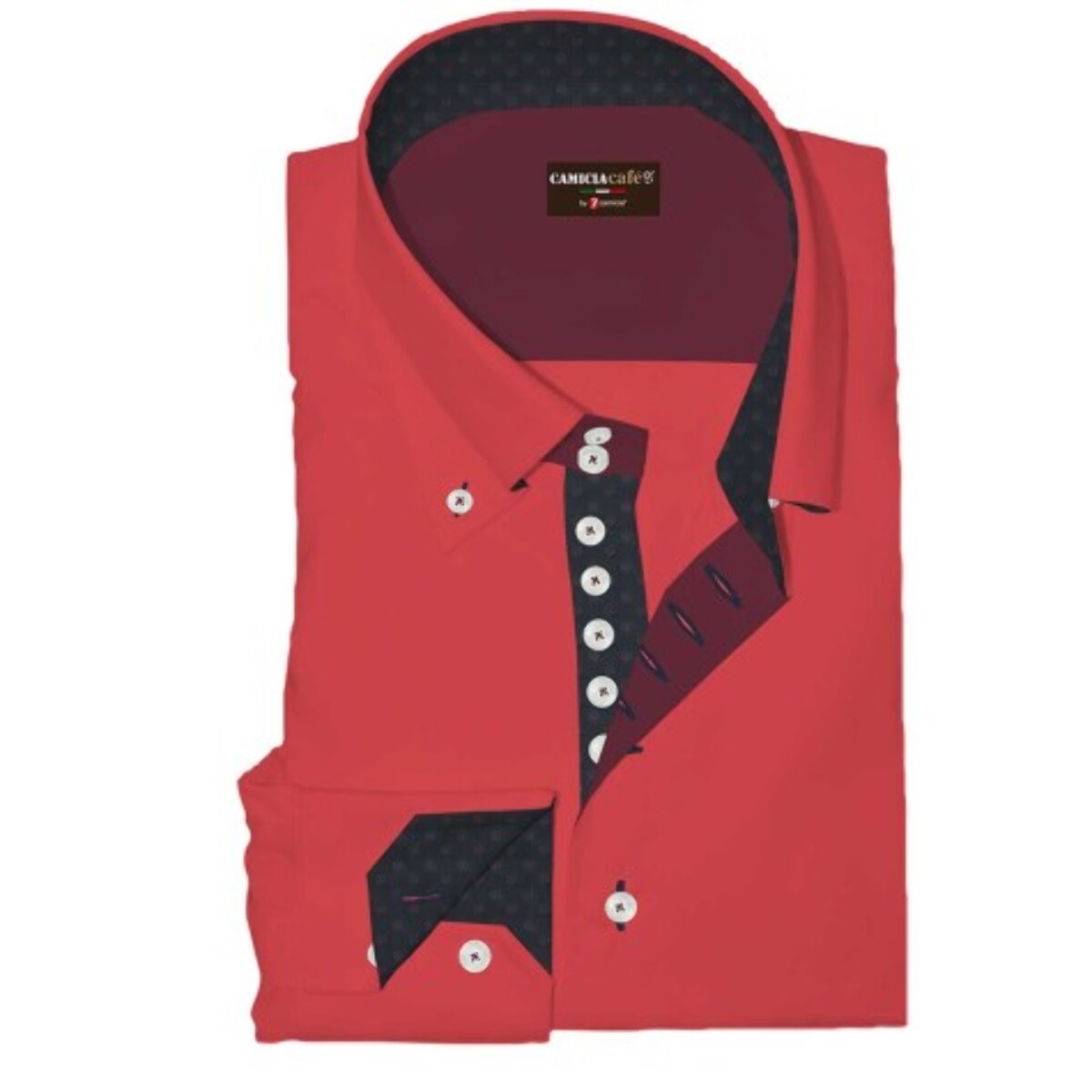Camicia Uomo 2 Bottoni Button Down 7 Bottoni Slim Cotone Poliestere Unito Corallo