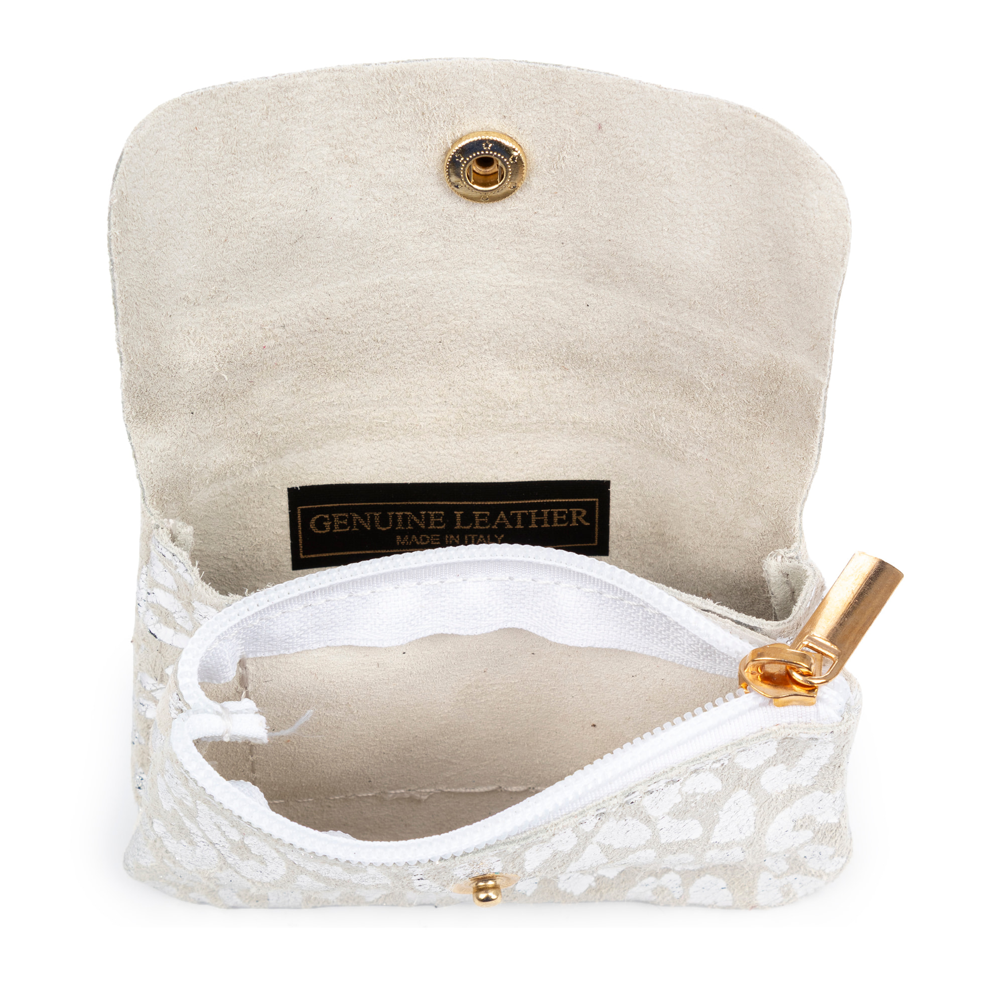 Alpignano monedero mujer. Piel auténtica Gamuza, diseño animal print leopardo, lacada brillante.