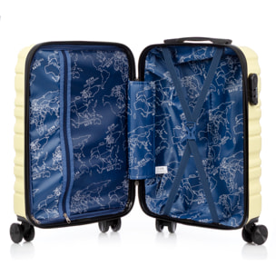 Juego de 3 maletas Trolley, en material ligero ABS de alta resistencia. Cerradura numérica y 4 ruedas giratorias 360° extraibles en la maleta grande.