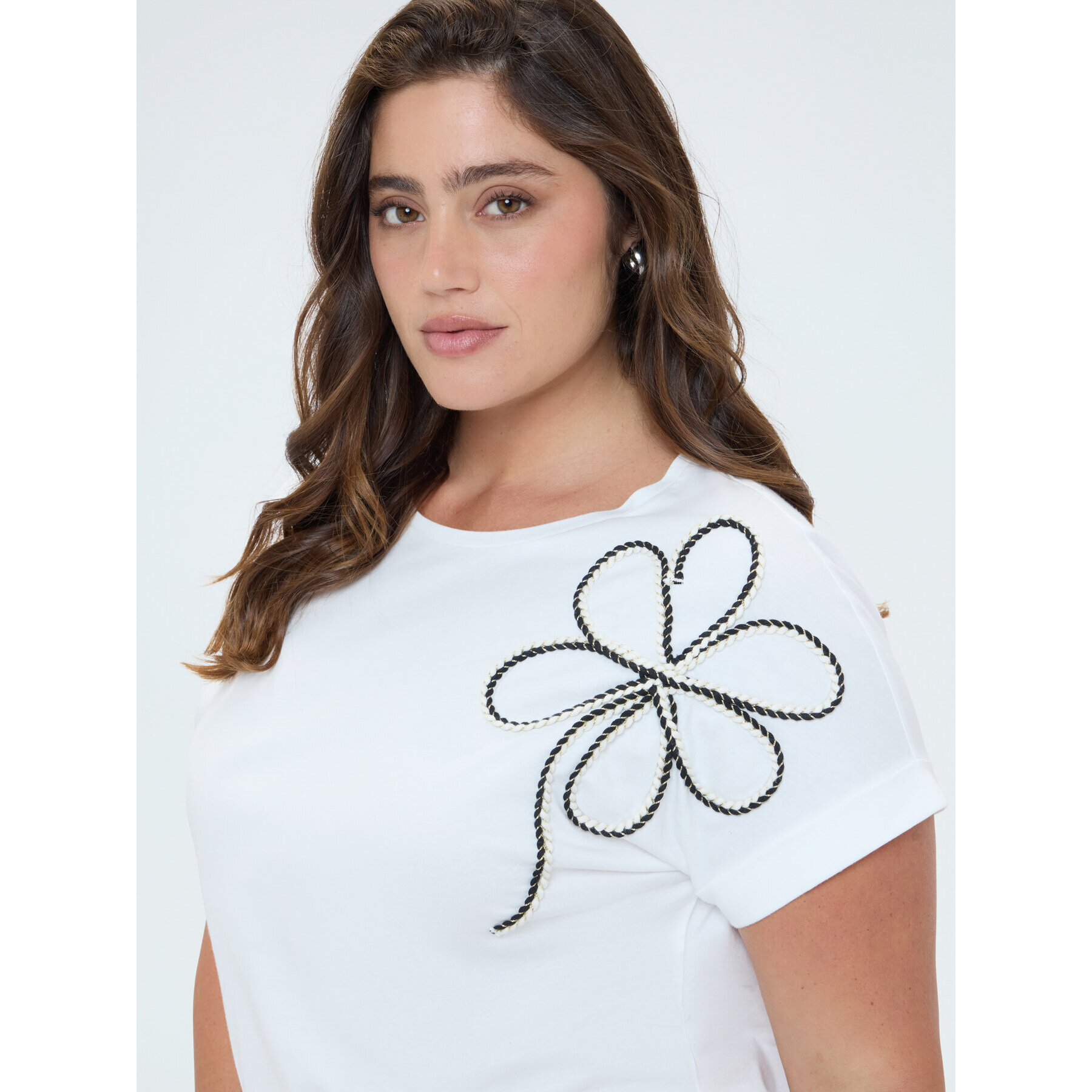 Fiorella Rubino - Camiseta de algodón con bordado floral - Blanco