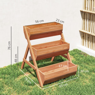 Jardinera de Madera de 3 Niveles, Jardinera Elevada Exterior con Orificios de Drenaje, Macetero para Cultivos de Plantas, Flores, para Terraza, Jardín, 65x75x76 cm, Marrón