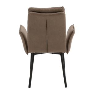 Set di 2 sedie MALIBÙ in similpelle marrone e gambe in metallo nero, con braccioli