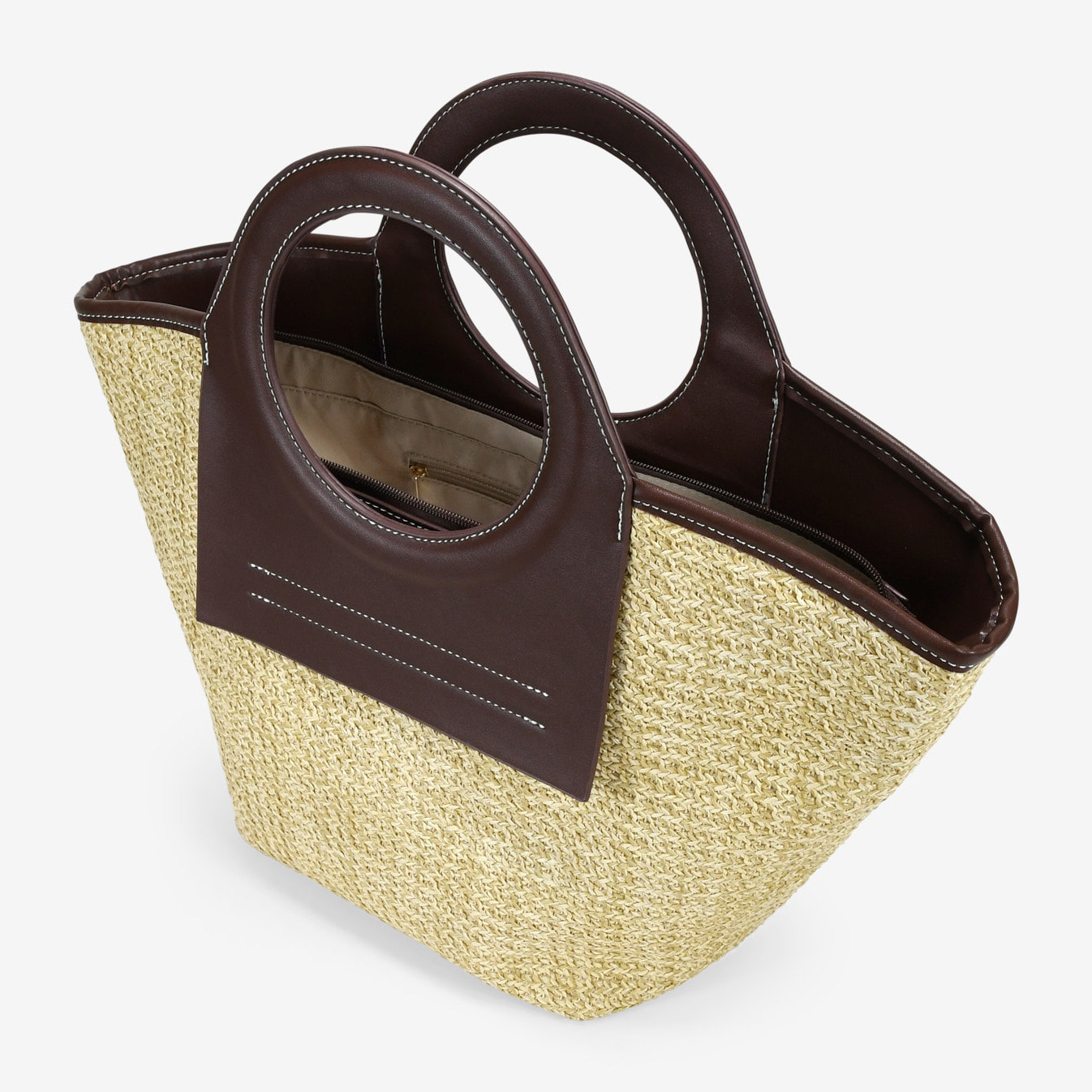 Bolso de mano beige con asas redondas