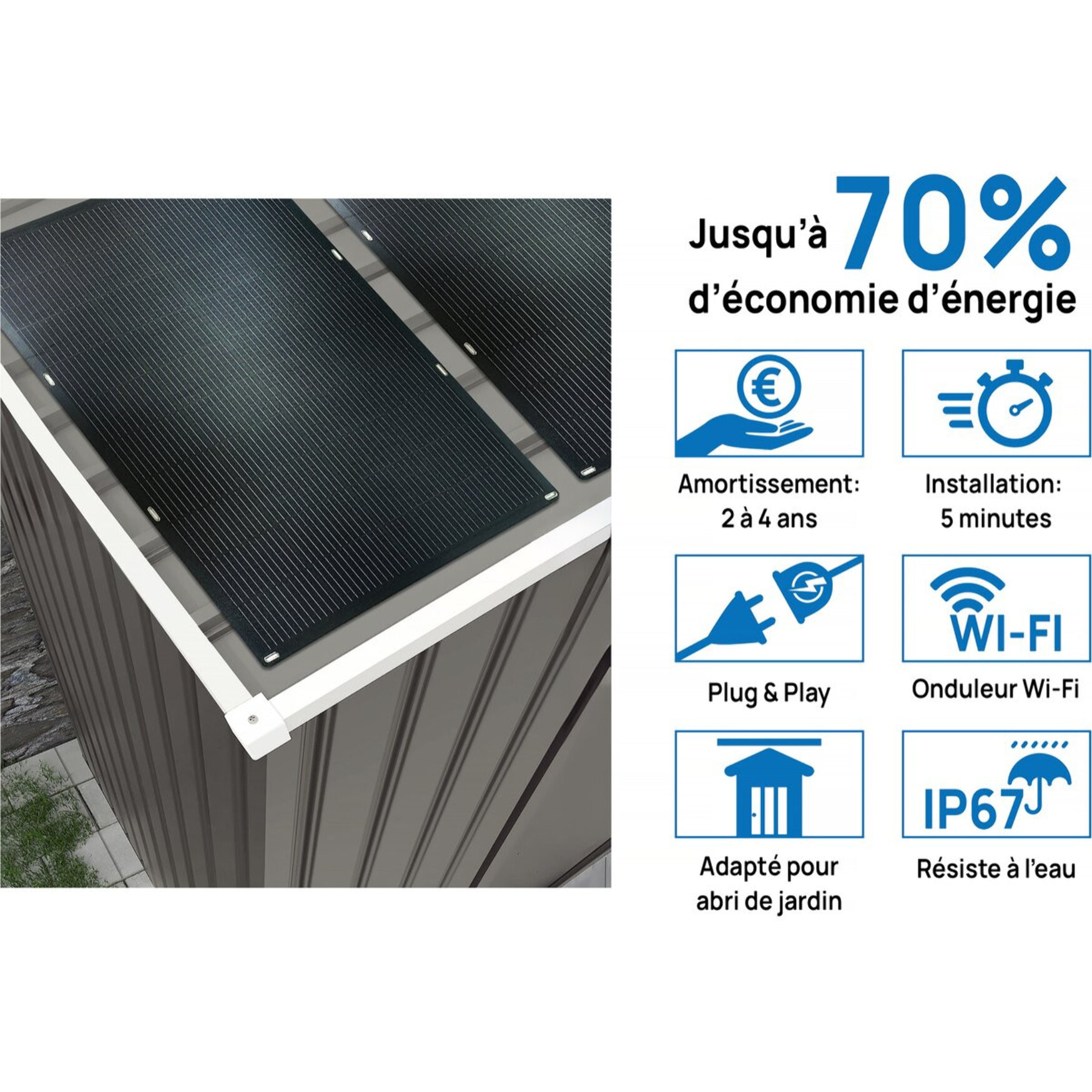 Abri jardin métal "Dallas" - 15.16m² avec panneau solaires - Taupe