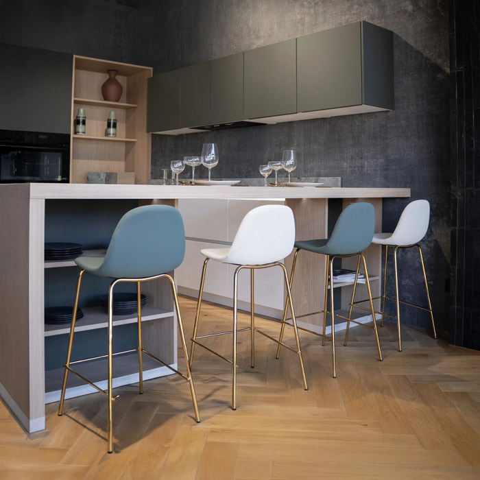 Pack 4 chaises pour îlot central blanches et vertes 65 cm - Henrik