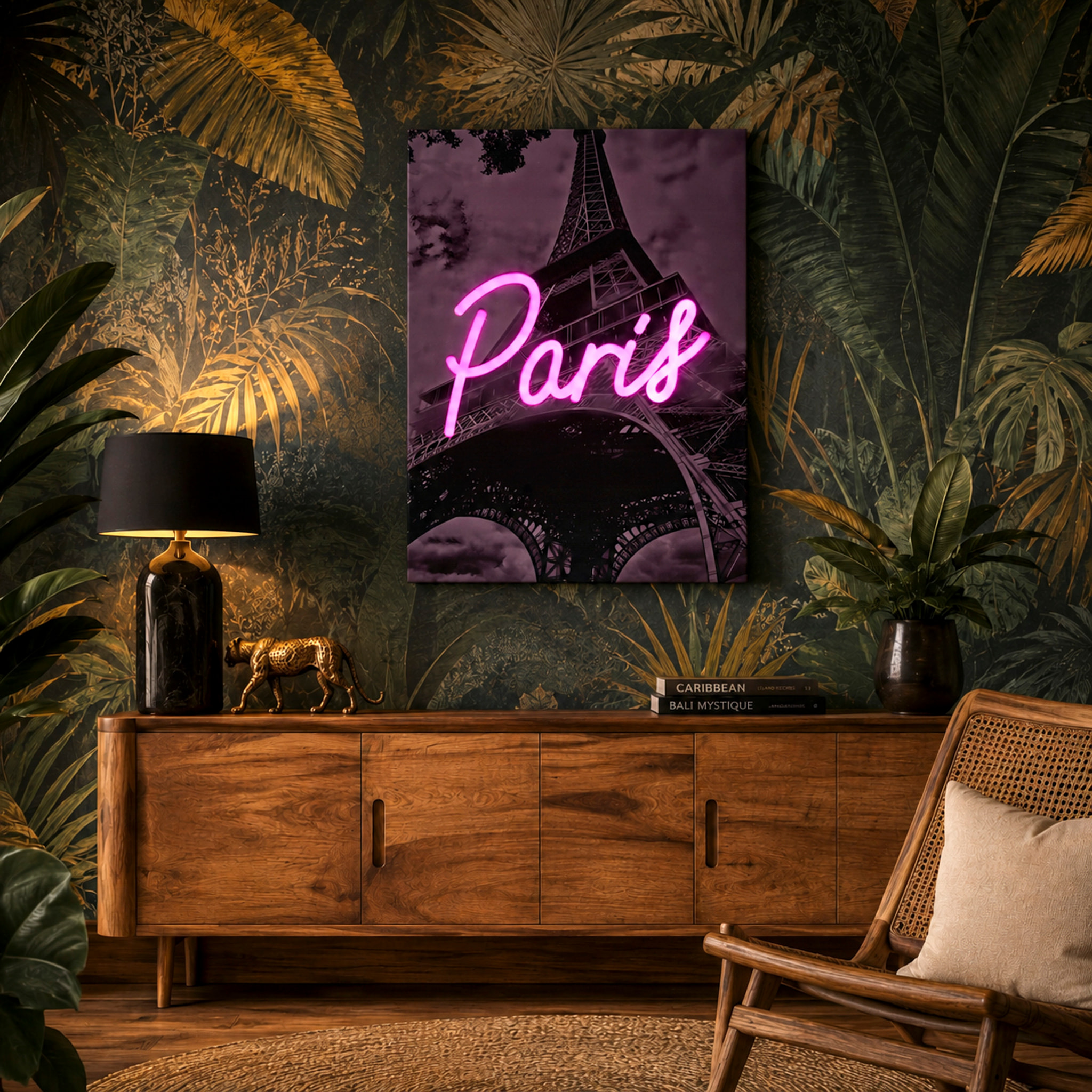Tableau LED - HOME DECO FACTORY - Paris - Lumineux - Noir et rose