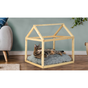 Lit cabane pour chat avec coussin gris