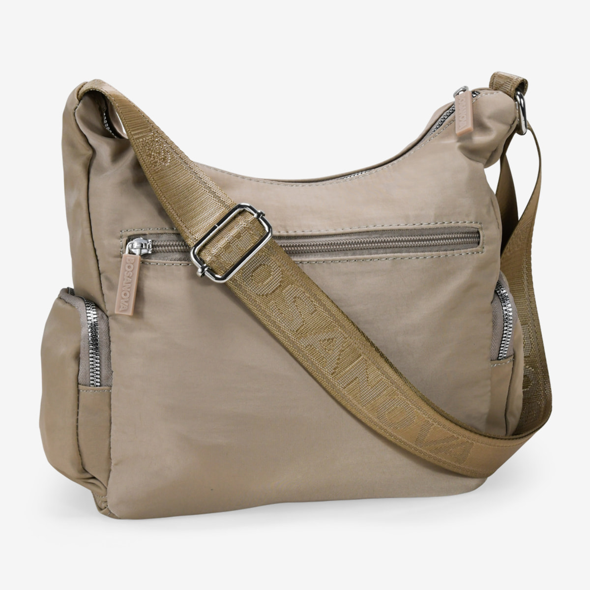 Bolso bandolera tostado con cremalleras