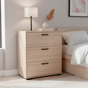 Cassettiera a 3 Cassetti Comò Comodino Mobile Contenitore Salvaspazio Design Moderno Camera da Letto Ingresso Soggiorno 70.2x39.8x82.7 Cm Rovere