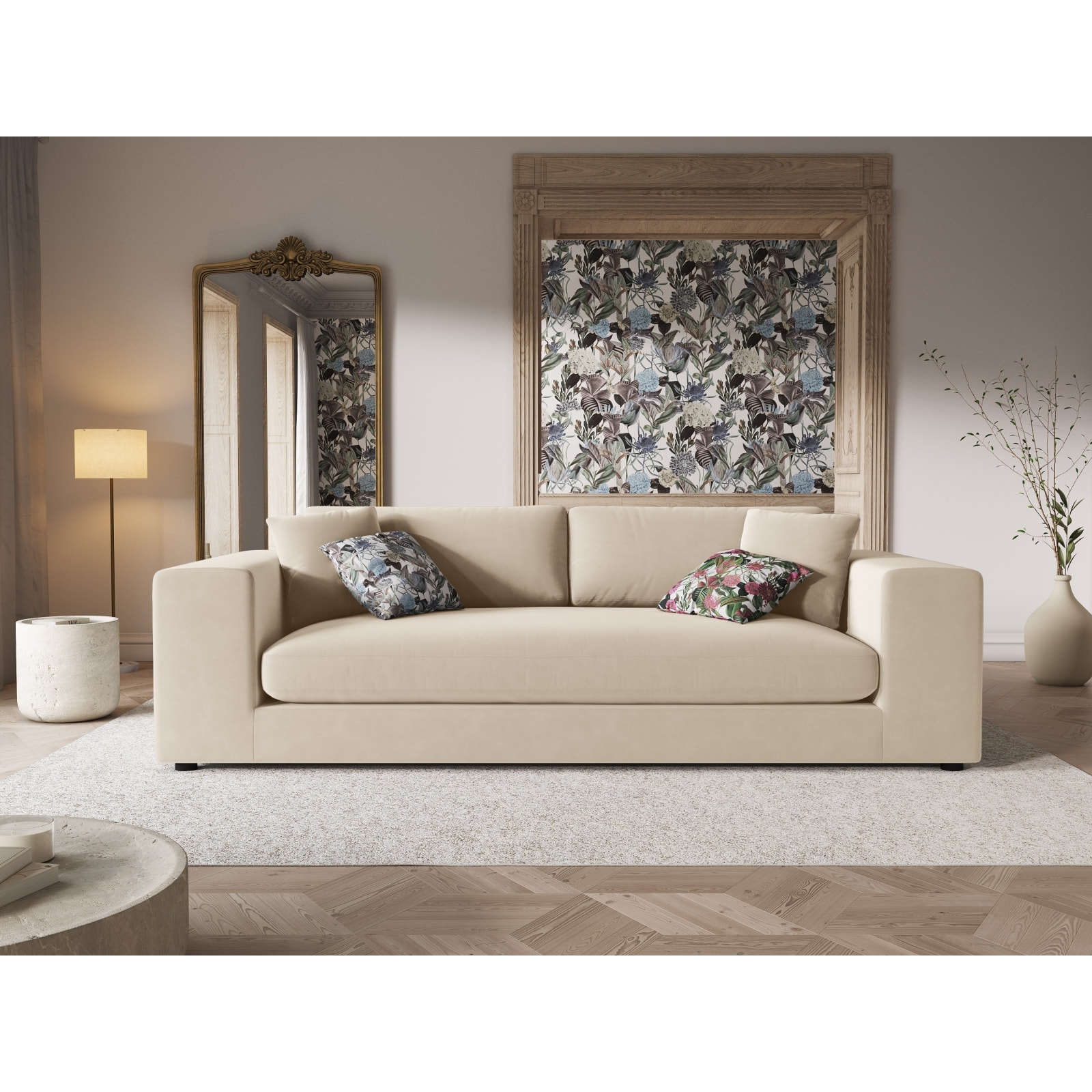 Canapé "Tendance" 4 places en velours beige