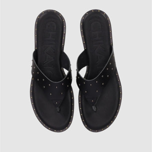 Sandalias de Piel - Negro - Tacón: Bajo