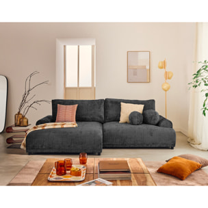 Nelly - canapé d'angle gauche 4 places convertible avec coffre en velours texturé - Gris Anthracite