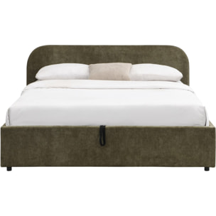Lit coffre adulte avec tête de lit en tissu chenille - CASSIS