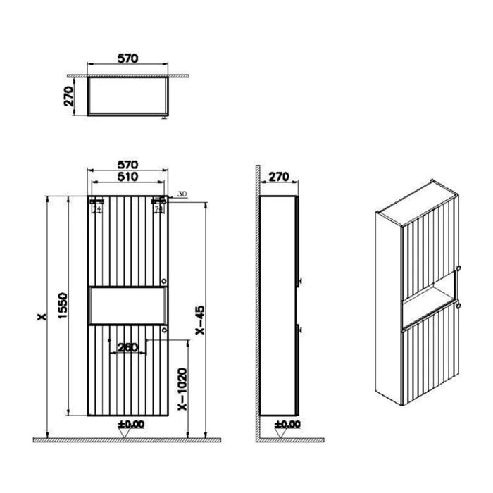 Meuble de salle de bain bas Vitra Root 55x155x25 cm bleu mat (ROOTN55TM)