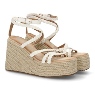 Sandalia cuña trenzada plataforma mujer