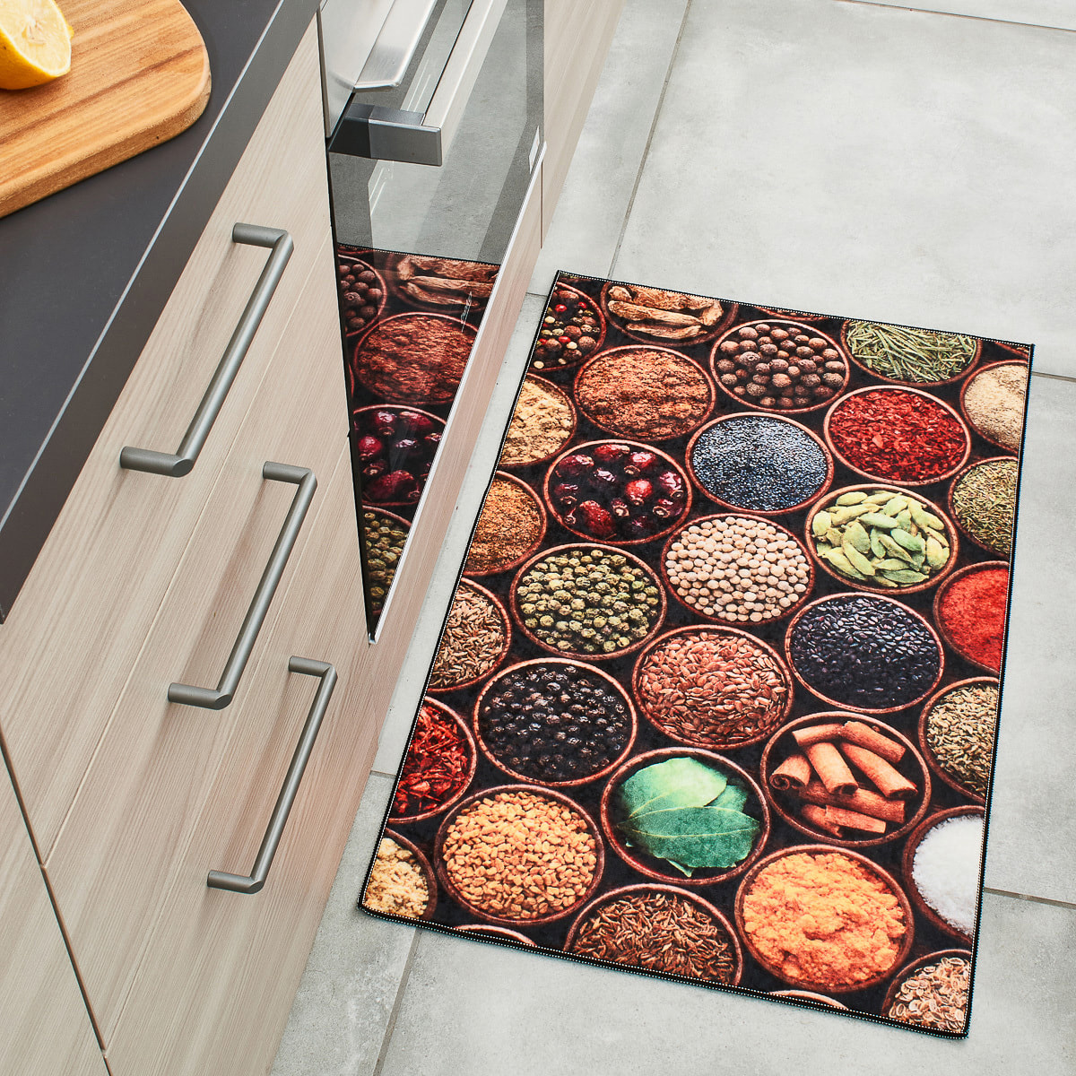 Stampa - tapis de cuisine motif épices antidérapant et lavable en machine à 30°C, multicolore