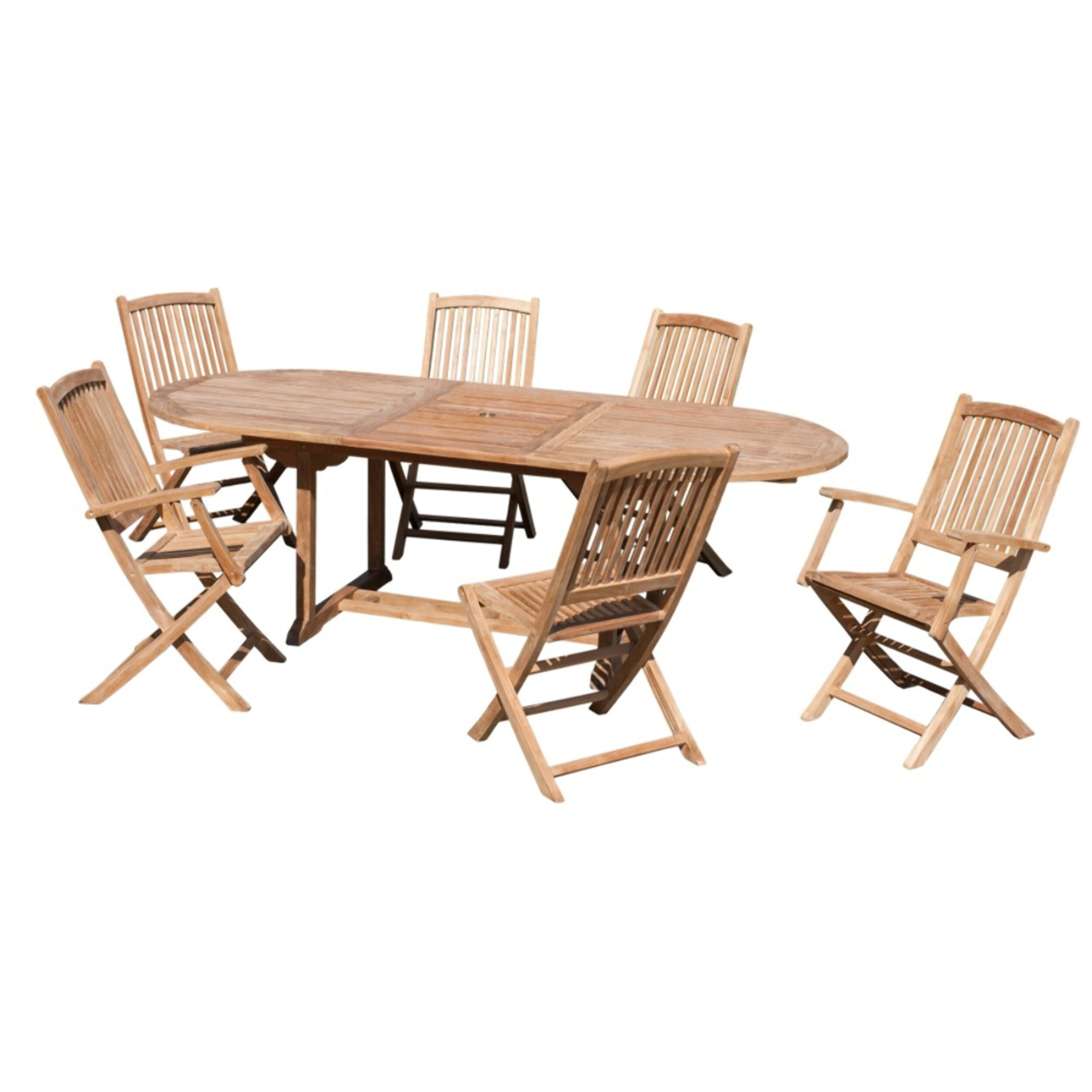 FUN - SALON DE JARDIN EN BOIS TECK 8/10 pers - 1 Table ovale extensible 180*240/100 cm 4 chaises et 2 fauteuils