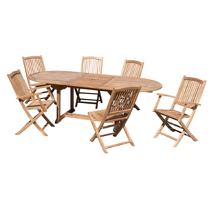 FUN - SALON DE JARDIN EN BOIS TECK 8/10 pers - 1 Table ovale extensible 180*240/100 cm 4 chaises et 2 fauteuils
