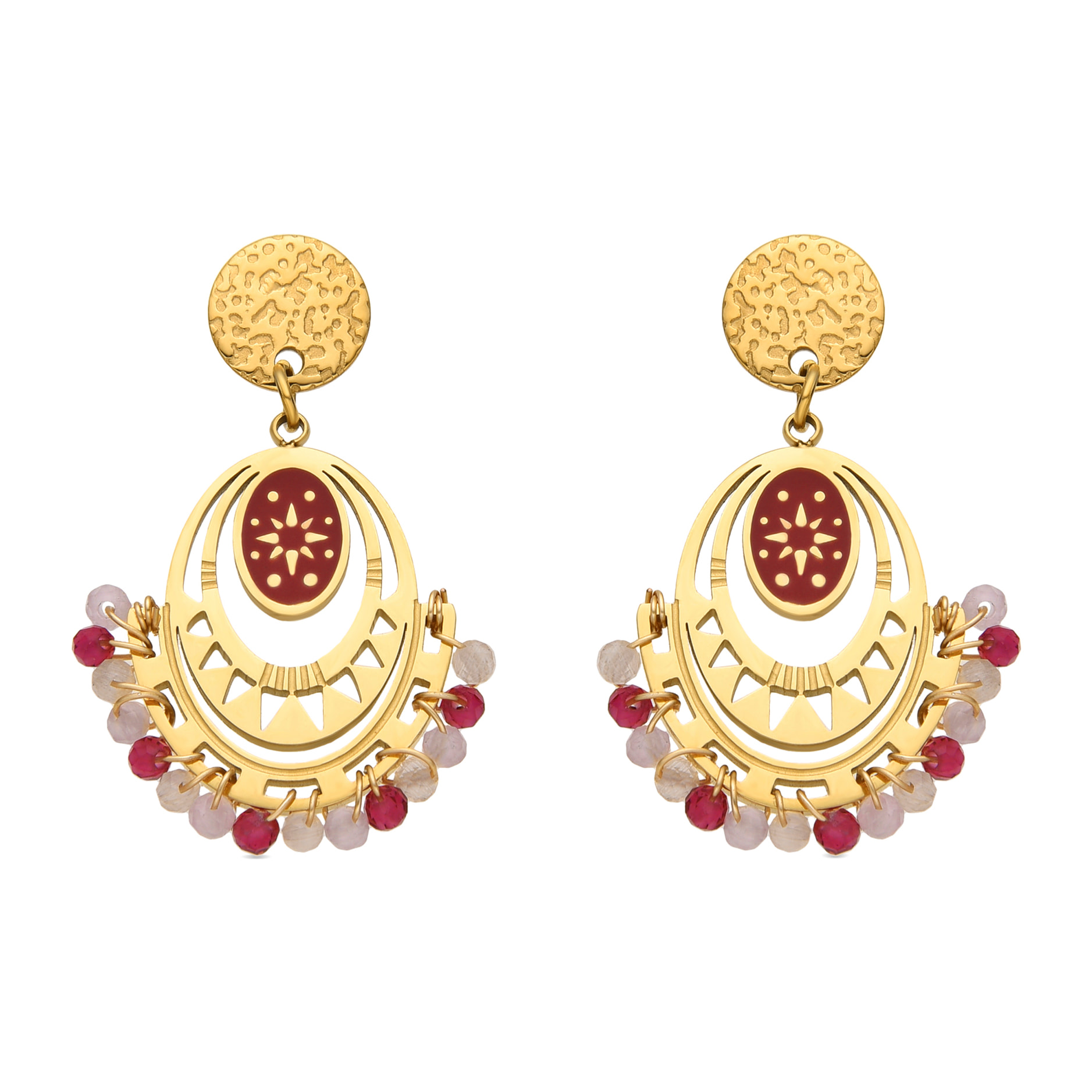 Pendientes con Cristal Rojo acabado oro 18k