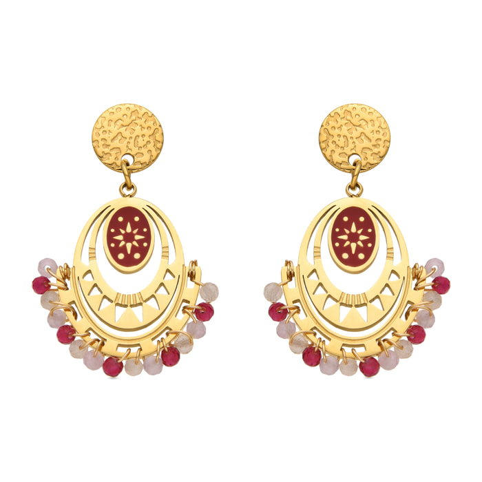 Pendientes con Cristal Rojo acabado oro 18k