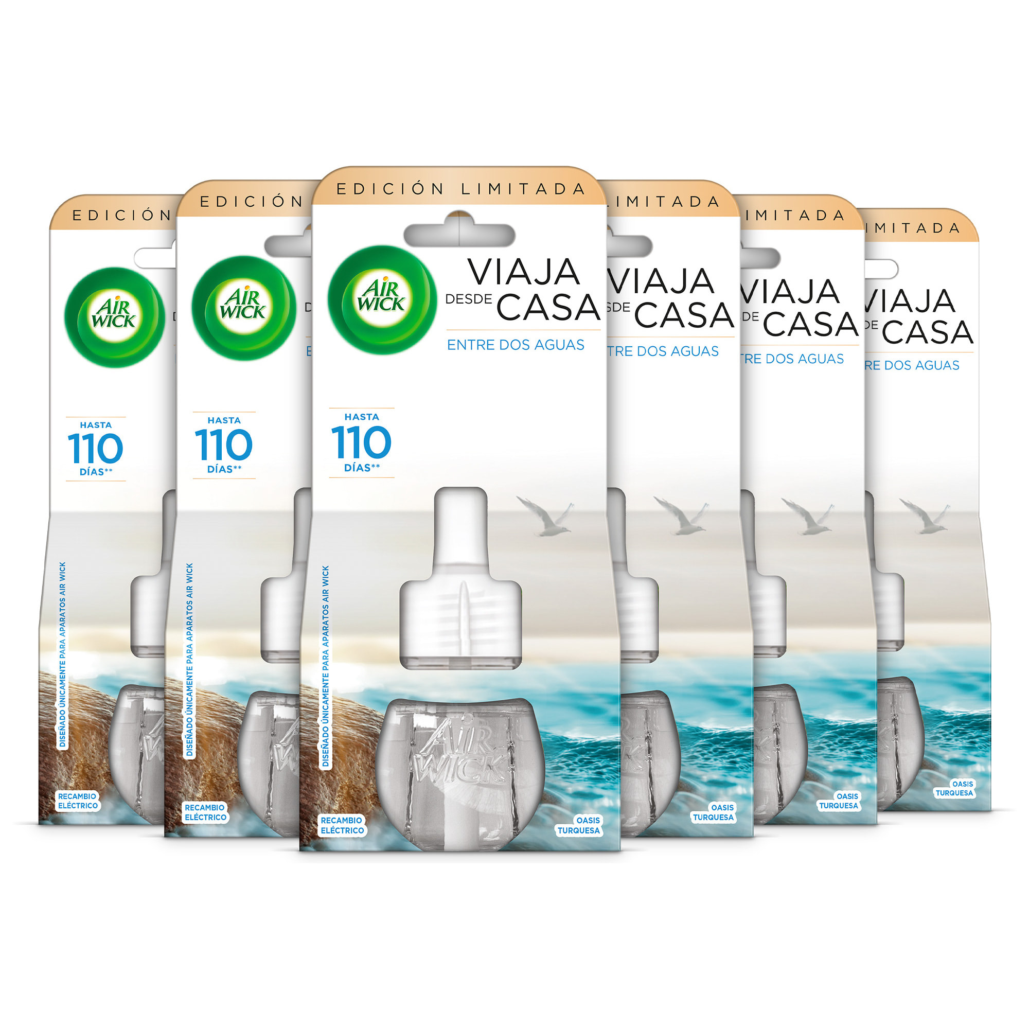 Air Wick Eléctrico - Ambientador para casa con aroma a Entre dos aguas (Oasis Turquesa) - 6 Recambios