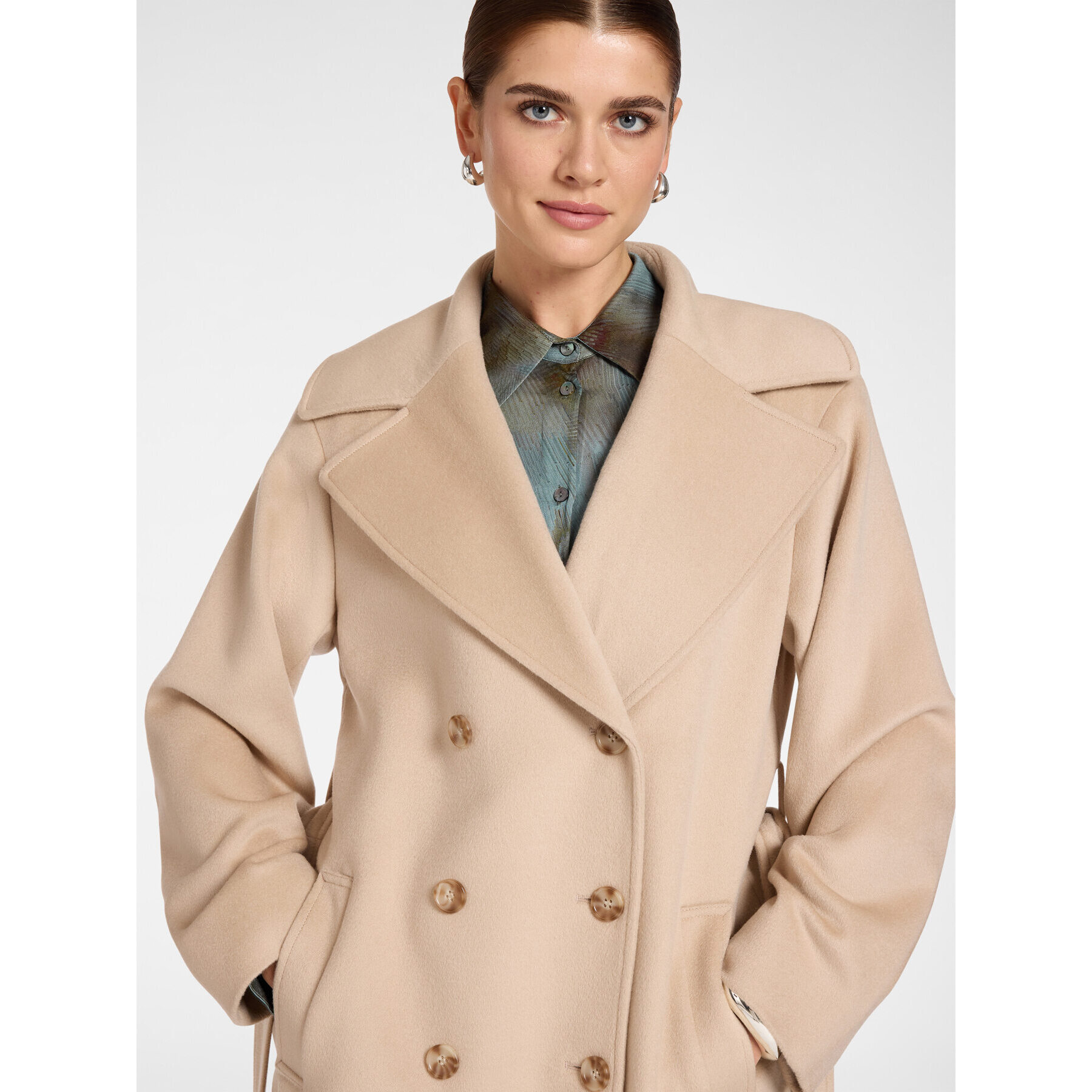 Elena Mirò - Cappotto doppiopetto in lana con cintura - Beige