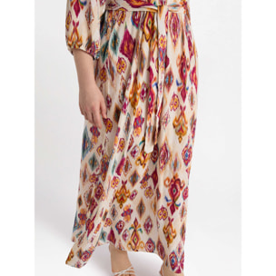 Fiorella Rubino - Vestito lungo dalla stampa ikat - Beige