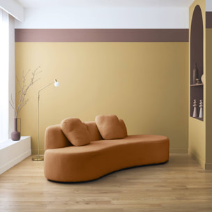 Canapé virgule 3 places en tissu bouclette camel forme organique - WAVE L 232 x P 97 x H 68cm