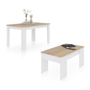 Pack mesa de comedor 123 y mesa de centro Vita Blanco Artik (Blanco Mate) - Roble Canadian