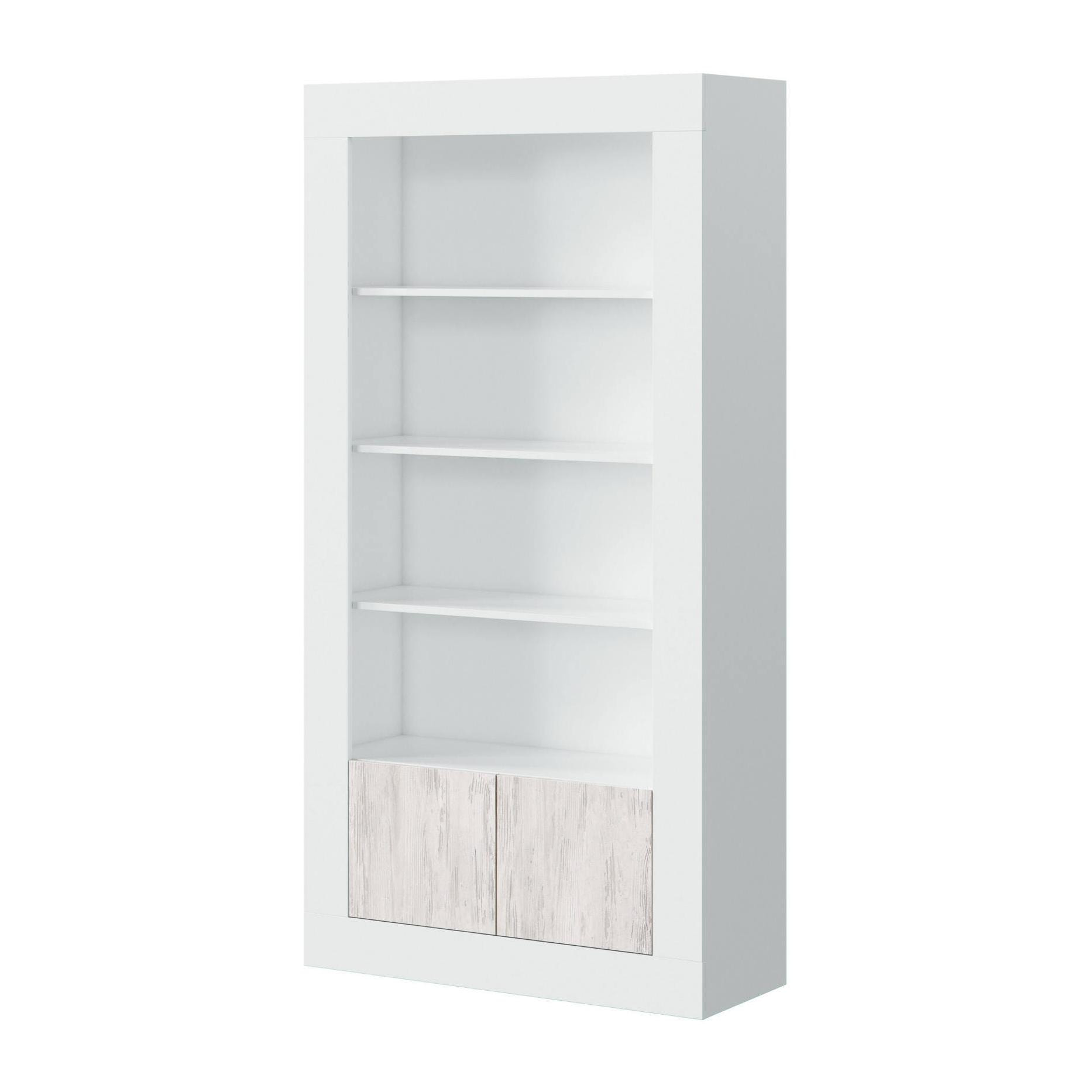 Libreria Lexington, Mobile portalibri moderna a 2 ante e 3 ripiani, Scaffale moderno, Credenza alta con scomparti, cm 94x35h181, Bianco lucido