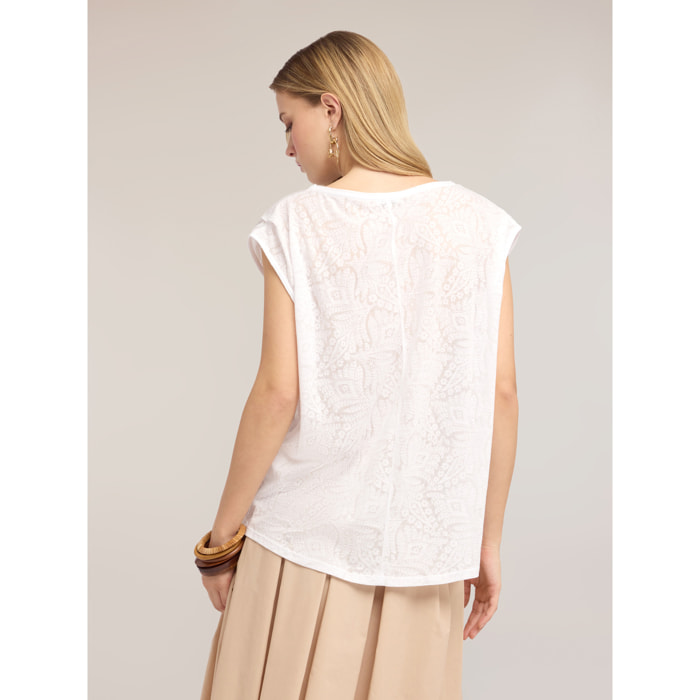 Motivi - Camiseta con acabado devoré - Blanco